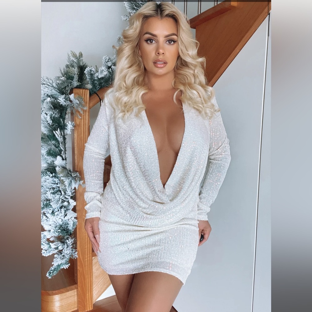 (POPULAR) Fashion Nova Money Spender Sequin Mini Dress or Top - Cream